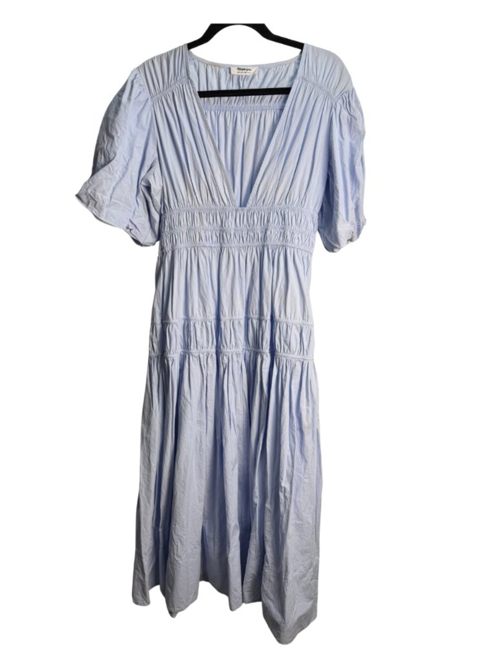 Showpo Light Blue Cotton Puff Sleeve Maxi Dress US 10